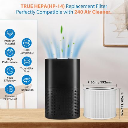 4 Pack 240 Replacement Filter Compatible with Puro 240 Air Purifier, 3-In-1 True