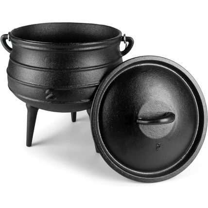 Bruntmor Pre-Seasoned Cast Iron Cauldron - 6 Quart African Potjie Pot with Lid -
