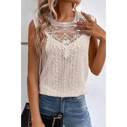 Apricot Guipure Lace Crochet Keyhole Back Tank Top