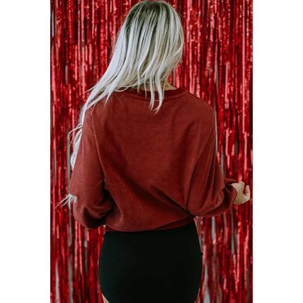 Racing Red XOXO Heart Shape Graphic Corded Sweatshirt