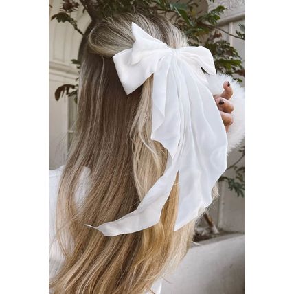 White Oversized Ribbon Bowknot Satin Hair Clip
