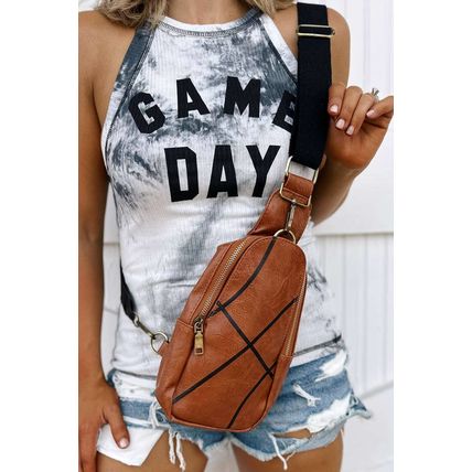 Chestnut Balls Pattern PU Leather Zipped Sling Bag