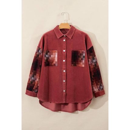Gold Flame Checker Patchwork Raw Edge Oversized Corduroy Jacket