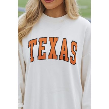 White TEXAS Graphic Drop Shoulder Crewneck Sweatshirt