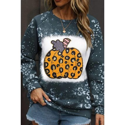 Blue Leopard Pumpkin Ink Plash Printed Halloween Sweatshirt