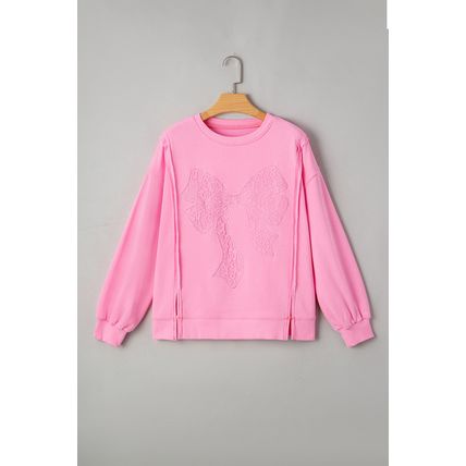 Bonbon Lace Insert Bow Embroidered Exposed Seam Sweatshirt