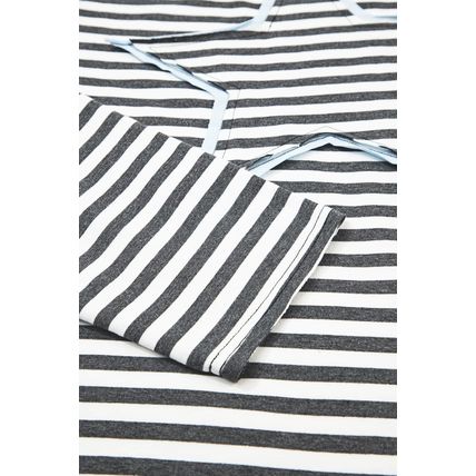 Gray Stripe Starry Patch Drop Shoulder Raw Edge Casual Knit Top