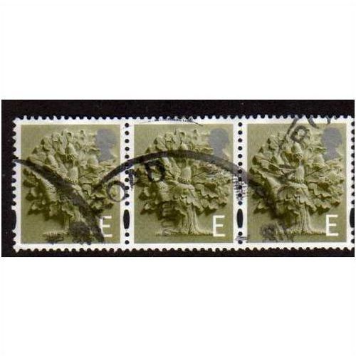 ENGLAND STRIP OF 3 X 'E'OAK TREE ' (EN8) FINE USED (EBID1997)