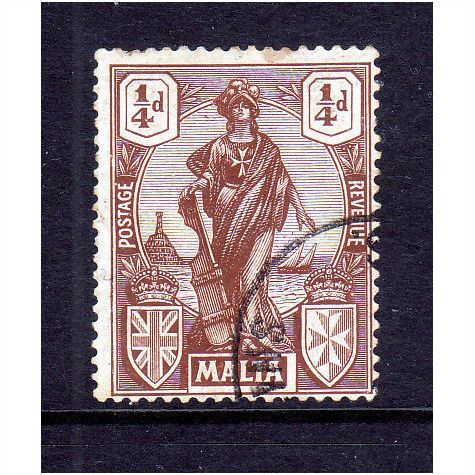 MALTA 1922 SG 123 1/4d BROWN FINE USED