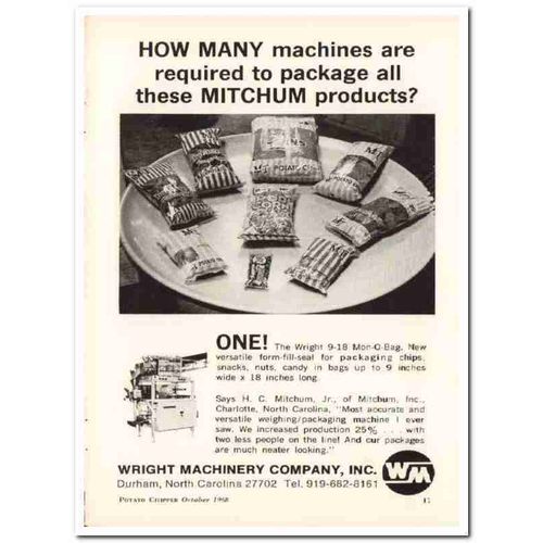 wright machinery company 1968 mitchum snack food equipment vintage ad