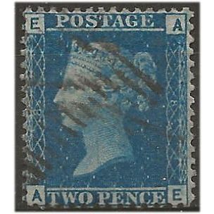 1858 SG45 2d Blue Plate 8 Fine Used "AE" . .. .