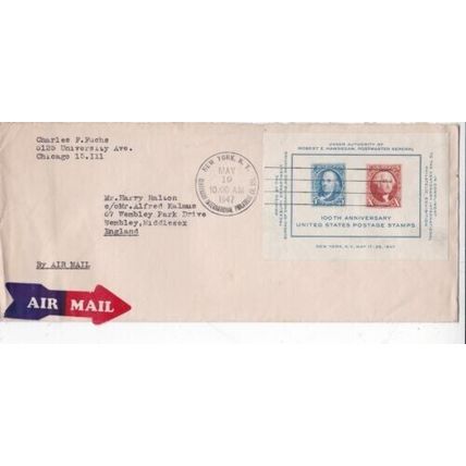 United States 1947 Centenary Philatelic Exhibition NY to Wembley UK Cover VGC