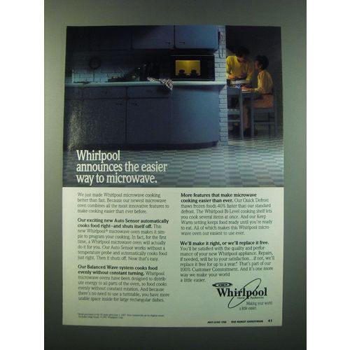 1988 Whirlpool Microwave Ad - Whirlpool announces the easier way to microwave