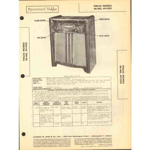 PHILCO models 48-485 49-1100 AM radio phonograph Sams Photofact manual
