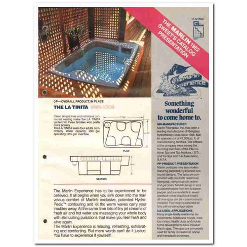 MARLIN FIBERGLASS INC 1982 HydroPedic Hydrotherapy spa vintage catalog