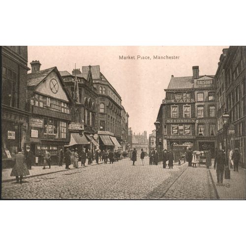 Unused Antique Valentine's Postcard, Market Place, Manchester, Lancashire