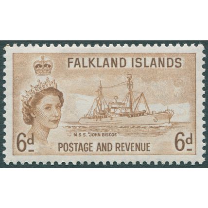 Falkland Islands 1955 6d deep yellow-brown SG 190 unused