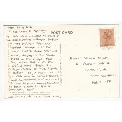 Village of Dufton Postcard Cumbria