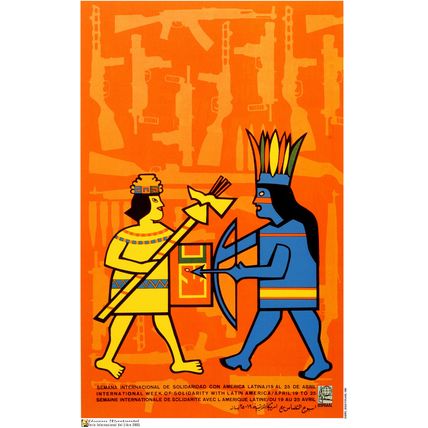 Political OSPAAAL POSTER.Latin America Maya Aztec Indigenous History art.am5