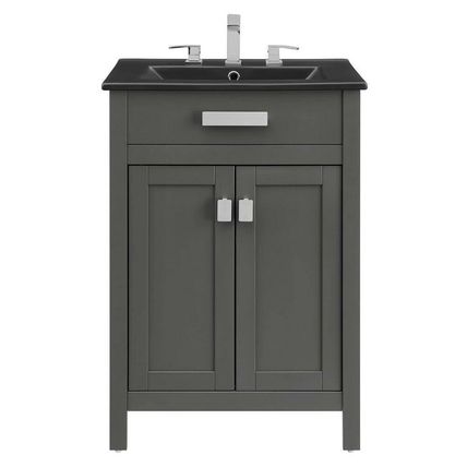 Modern Contemporary Gray 24" Bathroom Vanity - White or Black Ceramic Sink Basin