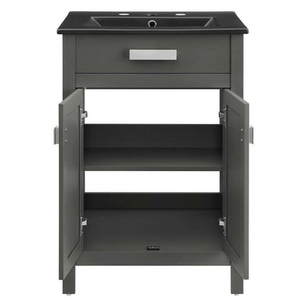 Modern Contemporary Gray 24" Bathroom Vanity - White or Black Ceramic Sink Basin