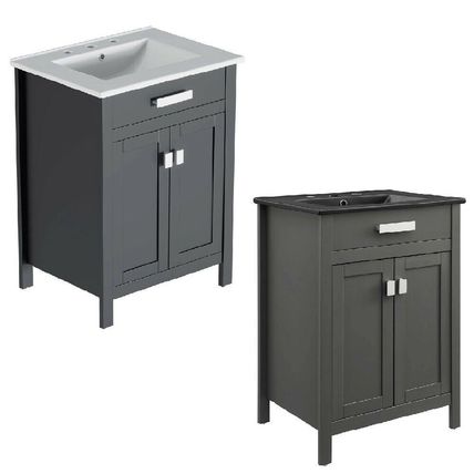 Modern Contemporary Gray 24" Bathroom Vanity - White or Black Ceramic Sink Basin
