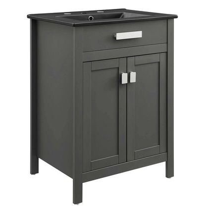 Modern Contemporary Gray 24" Bathroom Vanity - White or Black Ceramic Sink Basin