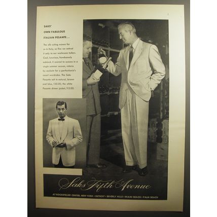 1952 Saks Fifth Avenue Pesante Suit and Dinner Jacket Advertisement