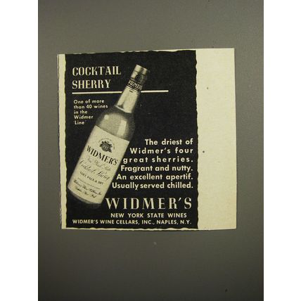 1952 Widmer's Cocktail Sherry Wine Advertisement