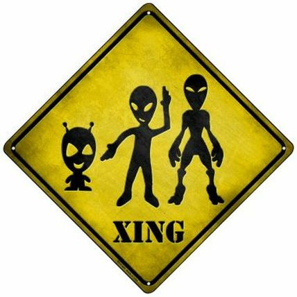 Alien Crossing 8" Metal Sign yellow caution aluminum xing road space