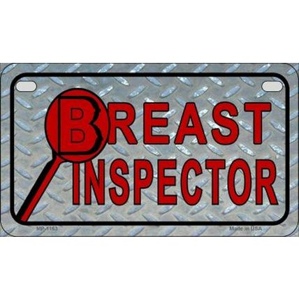 Breast Inspector Metal Bike License Plate sign funny diamond motorcycle
