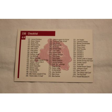 1991 Classic Four Sport NO. 230 CHECKLIST 4