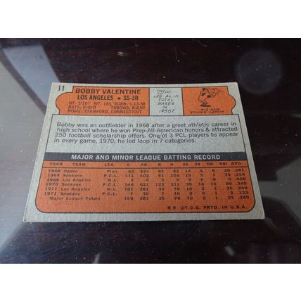 1972 Topps Card # 011 Bobby Valentine Very Good (3) Los Angeles Dodgers