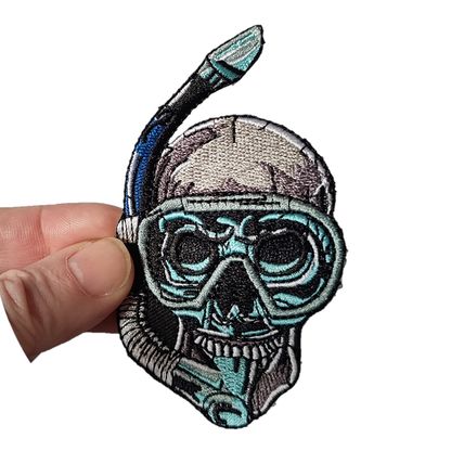 Skull Diver Iron On Patch Embroidered Sew Motif Badge 9.5cm x 5.5cm P013