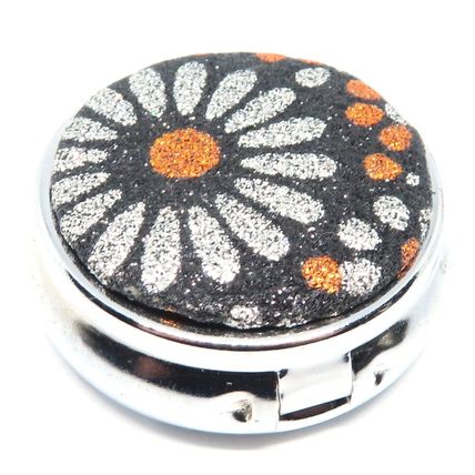 Yellow & Gold Flowers on a Black Glitter Background 1.5 CM Pill Box Gift