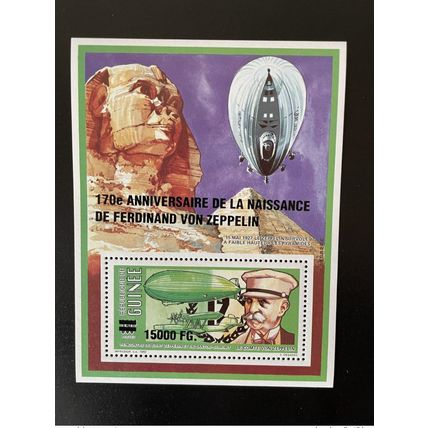 Guinée 2008 Mi. Bl. 1647 surchargé Ferdinand von Zeppelin 170è anniversaire