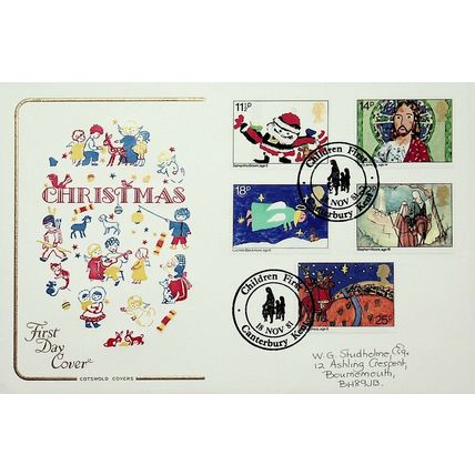 1981 Christmas, Children First Canterbury Postmark, Cotswold FDC