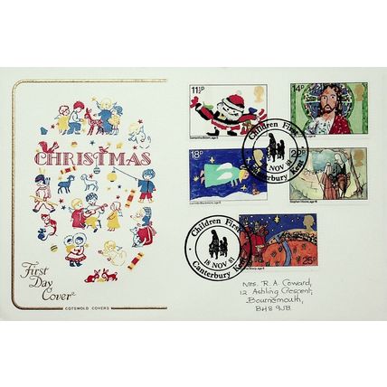 1981 Christmas, Children First Canterbury Postmark, Cotswold FDC