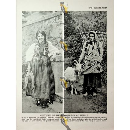 Bernese Swiss Costumes (Swiss Haymaking On Back), Book Illustration, c1920