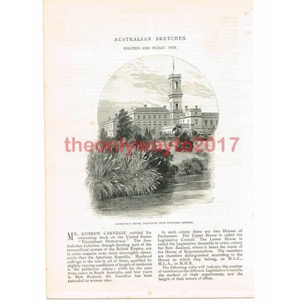 Government House, Melbourne, Australia, Victorian Book Illustration, 1897