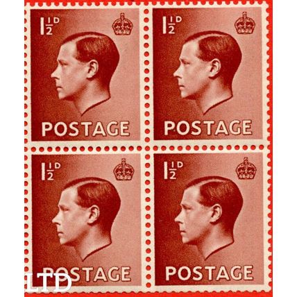 GB 1936 Edward VIII 1.5d block of 4 Mint SG459