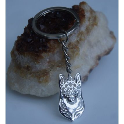 GERMAN SHEPHERD METAL KEY RING WITH KEY CHAIN & VELVET GIFT BAG