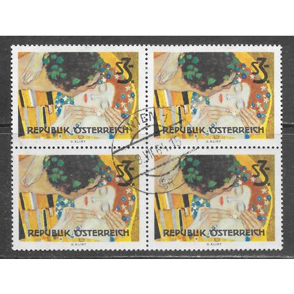 AUSTRIA 1963 KLIMT THE KISS BLOCK OF FOUR SON DATED COPY