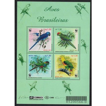 Brazil Birds WWF Parrots MS 2001 MNH SG#MS3207 MI#3150-3153 Sc#2799