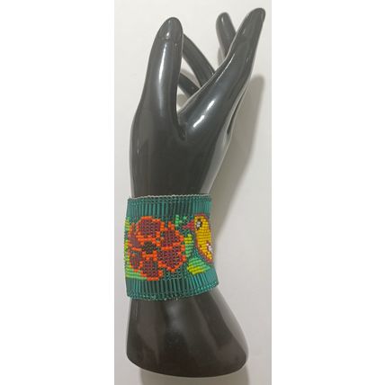 Traditional Huichol Art. Mexico Glass Seed Beads Bracelet. Legendary birds 2