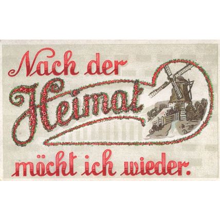 Nach Der Heimat Windmill German Real Glitter Sent By WW1 Soldier Postcard