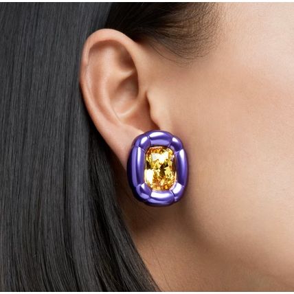 SWAROVSKI Dulcis Purple & Yellow Cushion Cut Crystal Statement Earrings BNIB