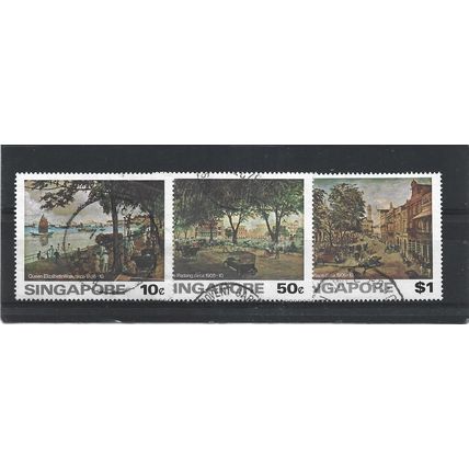 Singapore.Paintings of Old Singapore set of 3.Fine Used.Jun25