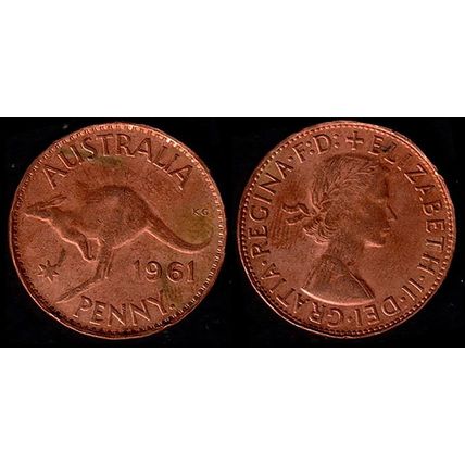 Australia One Penny 1961 Used Coin 1d QE II Kangaroo Y.