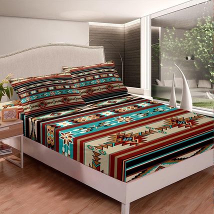 Western Bed Sheet Set Boho Aztec Bed Sheets Cowboy Cowgirl Southwestern Bedding